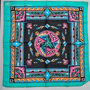 Vintage 80s Wamcraft Bandana Handkerchief Southwest Tribal Native Motif